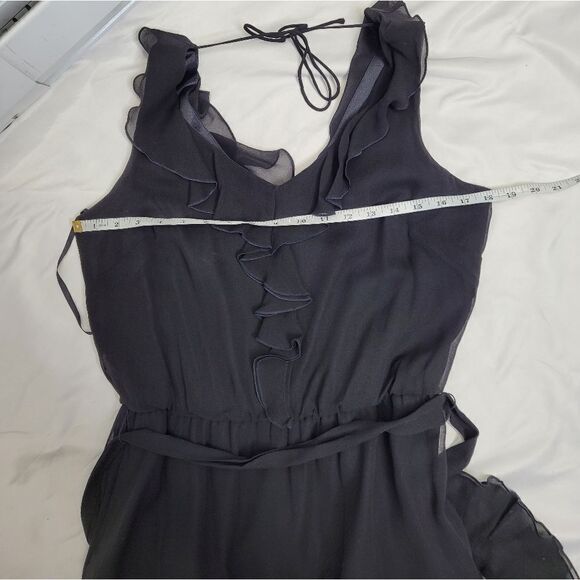 WHBM black silk ruffle sleeveless LBD formal tie belt dress 8 - Picture 8 of 10